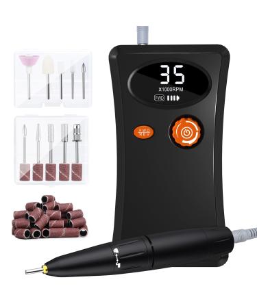 35000RPM Electric Nail Files Rechargeable 40000mAH Professional Cadrim Super Portable Nail Drill Acrylic Gel Beginners Adjustable Speed Free Direction LCD Display Electric Kit Manicure Pedicure Set Black