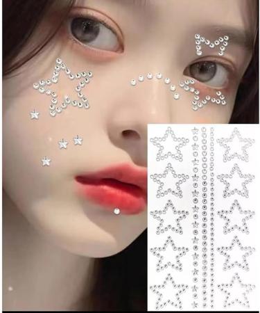 Self Adhesive Face Gems & Pearls - 5 Sheets 3D Star Heart Moon Stickers | Bling Rhinestone Jewels for Makeup Crafts & Nail Art - Includes Tweezers (White Red - Buy Online on GoSupps.com