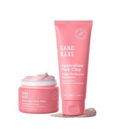 Sand & Sky Perfect Skin Kit for Blackheads  Enlarged Pores & Pigmentation | Includes Australian Pink Clay Face Mask & Facial Exfoliator