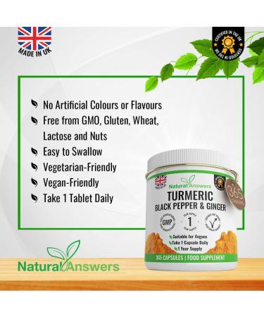 365 Turmeric Black Pepper & Ginger Capsules - High Strength Vegetarian Supplement | 1 Year Supply Made in the UK - Buy Online on GoSupps.com