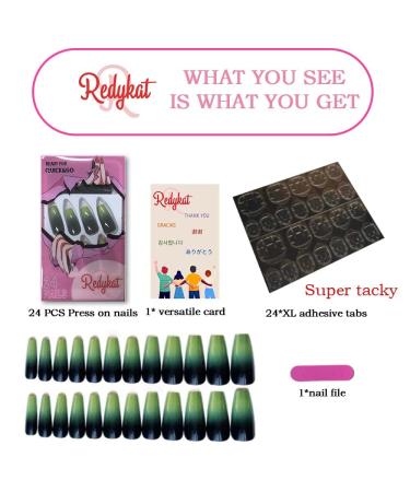 Redykat 24PCS Green & Black Ombre Extra Long Coffin Press On Nails - Salon Quality UV Gel Glossy Acrylic Fake Nails for Quick Home Manicure - Buy Online on GoSupps.com