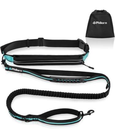 Philorn Hands Free Dog Lead with Phone Pouch - Running/Jogging Leash, Shock Absorbing Bungee, Reflective Stitching, Blue - Buy Online on GoSupps.com
