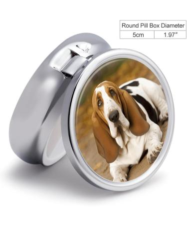 Round Basset Hound Pill Box | Portable 3 Compartment Medicine Organizer - Decorative Metal Pocket Pill Case - Buy Online on GoSupps.com