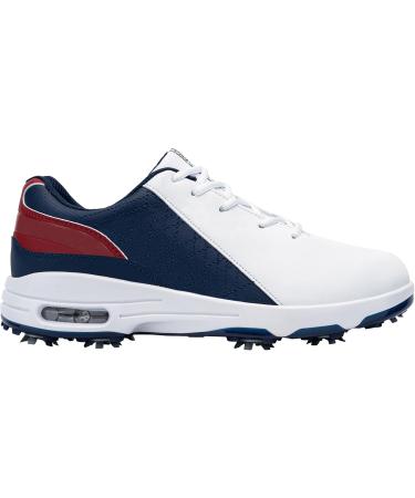 Fenlern Men's Golf Shoes - Lightweight Anti-Slip Outdoor Spiked Golf Shoes for Training (48 EU) - White & Dark Blue - Buy Online on GoSupps.com