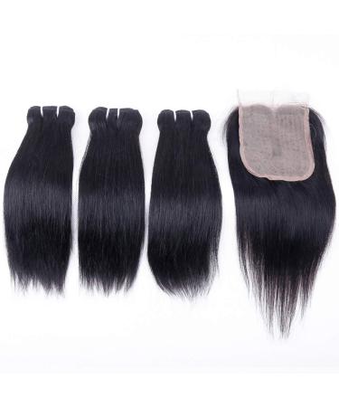 Brazilian Straight Human Hair Bundles with T Part Closure - 10A Unprocessed Virgin Short Bob Hair Bundles with Hand-Tied Lace Closure 10 10 10+10 - Buy Online on GoSupps.com