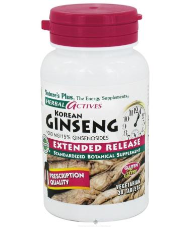 Nature's Plus Herbal Actives Korean Ginseng Extended Release 1000 mg 30 Vegetarian Tablets