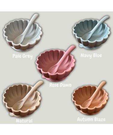 Alimos Scalloped Edge Silicone Baby Weaning Bowl and Spoon Set - BPA-Free, Suction Base, Pale Grey - Buy Online on GoSupps.com