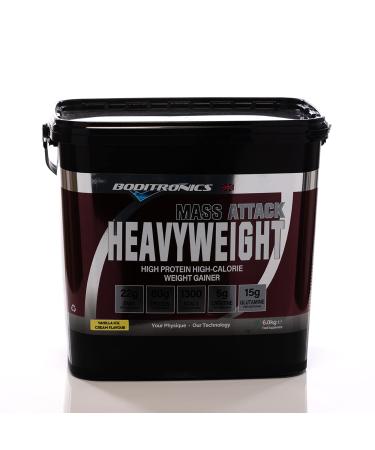 Boditronics Mass Attack Heavyweight Mass Gainer Powder for High Protein and High-Calorie Weight Gainer Protein Powder with 5g Creatine BCAA Glutamine and Beta Alanine (Vanilla Ice Cream) Vanilla Ice Cream 6 kg (Pack of 1) - Buy Online on GoSupps.com