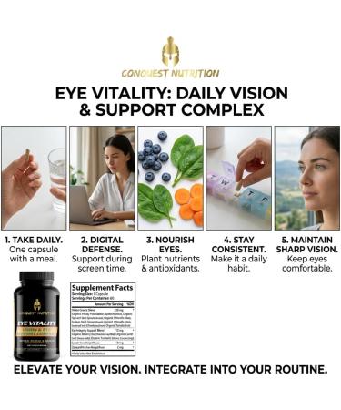 Conquest Nutrition Eye Vitality Vision & Eye Support, Enhance Eye Health, Bilberry, Lutein, Zeaxanthin. 60 Veggie Caps - Buy Online on GoSupps.com