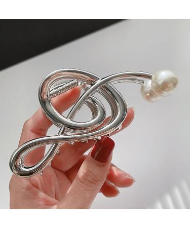 Silver Musical Note Hair Clip with Pearl Designs | Large Non-slip Hair Claw Barrette for Women | Cute Styling Accessory - Buy Online on GoSupps.com