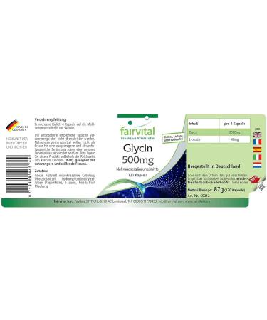 Fairvital | Glycine 500mg VEGAN - Highly dosed - 120 capsules - amino acid - Buy Online on GoSupps.com