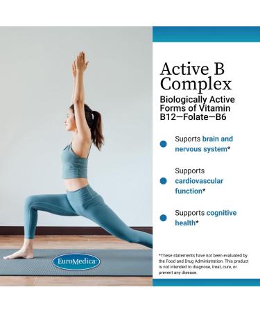 EuroMedica Active B Complex - Supplement to Aid Heart Health with Bioactive B Vitamins - Supplement with Folate & Calcium - B Complex Capsules to Aid Nervous System Health & Function - 60 Capsules - Buy Online on GoSupps.com