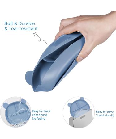 Happy T Baby Silicone Suction Plate with Lid | Toddler Self Feeding Plate | 3 Compartment Divided Dishes | Microwave & Dishwasher Safe | Non-Slip | Unbreakable | Blue - Buy Online on GoSupps.com