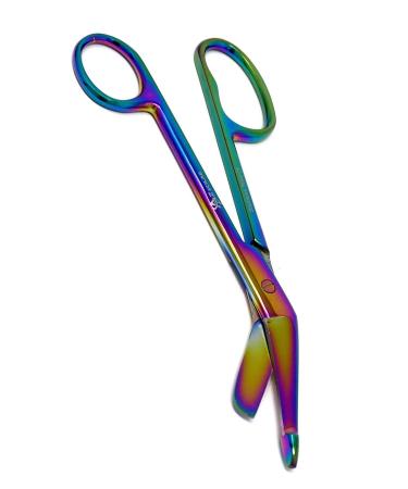High Polish Multi Rainbow Color One Large Ring Lister Bandage Scissors 7.25" (18.4cm), Stainless Steel