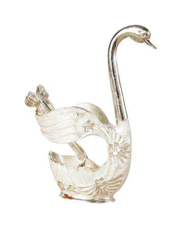 Fork and spoon holder 7-Set swan spoon and fork holder out of alloy fruit fork storage for the kitchen metal craftsmanship silver swan spoon set decorative robust exquis in silver and white