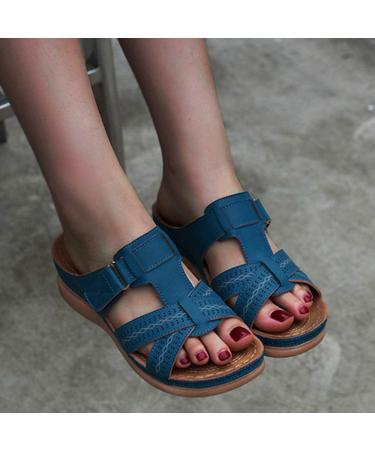 Monerffi Women's Outdoor Sandals - Anti-Slip Beach Casual Open Toe Slippers - Lightweight Vintage Platform - Size 42/43 EU - Blue - Buy Online on GoSupps.com
