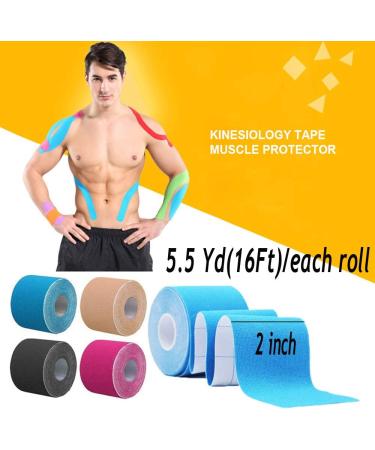 OBTANIM Waterproof Kinesiology Tape - 4 Rolls for Knee Support in Gym Fitness, Running, Tennis, Swimming, Football - Muscle Pain Relief - Black, Skin, Pink, Light Blue - Buy Online on GoSupps.com