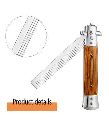 Wood Grain Switchblade Comb Set - 2 Pieces Black Stainless Steel Folding Butterfly Comb and Push Button Hair Brush - Ideal for Outdoor Training Practice - Buy Online on GoSupps.com