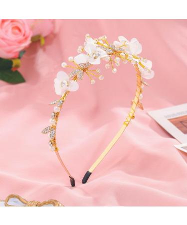 IYOU Flower Wedding Headbands Gold Pearl Hair Hoop Rhinestone Bridal Bride Communion Hair Accessories for Girls - Buy Online on GoSupps.com