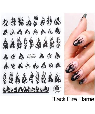Flame Nail Stickers - 4 Sheets 3D Holographic Fire Decals for Nail Art - White Black Silver Gold Reflections - Vinyl Stencils for Decoration - Buy Online on GoSupps.com