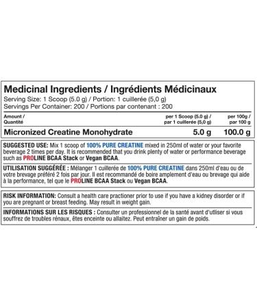 Pro Line Creatine Monohydrate | 100% Pure Micronized Creatine Monohydrate Supplement for Increased Muscle Mass Strength & Power | Unflavoured 200 Servings (1000g) - Buy Online on GoSupps.com