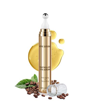 Caffeine Eye Serum Hyaluronic Acid Under Eye Cream for Dark Circles and Puffiness Anti Aging with 360 Massage Ball Reduce Bags Wrinkles and Fine Lines 0.67 Fl Oz