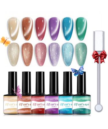 Cat Eye Gel Nail Polish Set With Magnetic Stick-9d Holographic Magnetic Nail Polish-6 Colors Red Purple Green Glitterbels Gel Polish-Gel Nail Art Kit-Manicure Set For Women