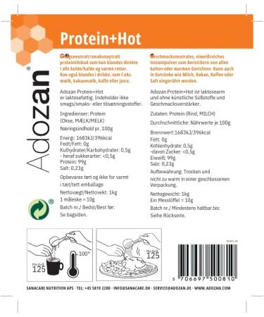  Adozan Adozan Protein + Hot: Protein Powder | 1000g Bag | Neutral taste protein powder for food baking cooking and drinks | Heat resistant up to 100 C - Buy Online on GoSupps.com