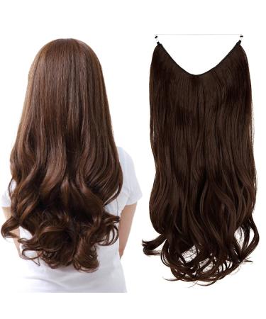 OMGREAT Halo Hair Extensions Invisible Secret Wire Hidden Crown Hair Extensions One Piece Curly Wavy Hidden Hair Extension Synthetic Hairpieces for Women 18 inch Medium Brown 18Inch&Curly Medium Brown