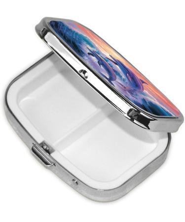 Dolphins Art Small Pill Case | 2 Compartment Travel Pill Organizer | Cute Pill Box for Purse & Travel Gifts - Buy Online on GoSupps.com