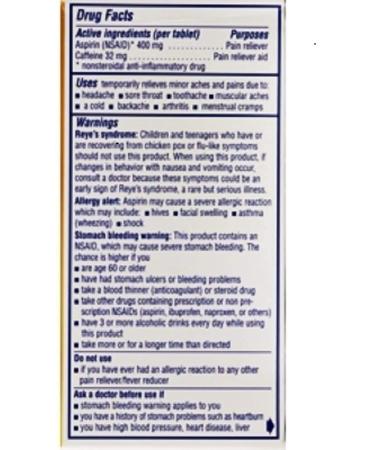 Anacin Aspirin Caffeine Pain Reliever 100 Tablets - Fast Acting NSAID Aid - Buy Online on GoSupps.com