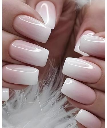 Square Press on Nails Press on Nails Medium Reusable Artificial Fake Nails Full Cover False Nails for Women(Lotus Color)