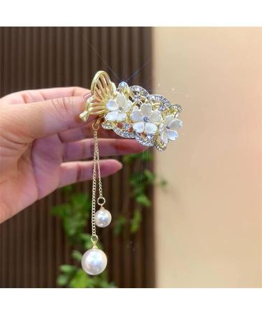 3Pcs Pearl Tassel Hair Clip Set | Flower Rhinestone Gold Hair Accessories for Women | Non-Slip Cute Hair Claw Clip for Thick Hair Styling | Mother's Day Gift - Buy Online on GoSupps.com