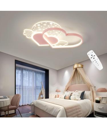 DHGIE LED ceiling lamp children's room baby room dimmable ceiling lamp with remote control blue pink love 38w children's room creative ceiling lamp girls' room bedroom cartoon ceiling light pink-2