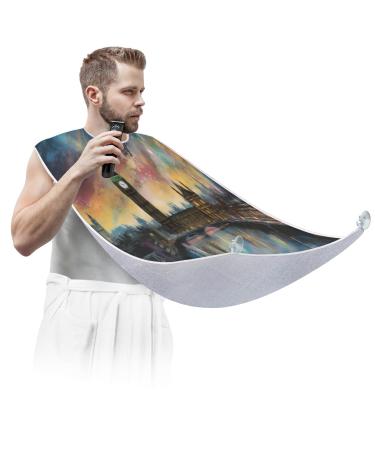 Beard Bib Apron Paris at Night Beard Hair Catcher for Men Shaving Fathers Day Anniversary Christmas Gifts for Dad Husband Beard Bib with 2 Suction Cups