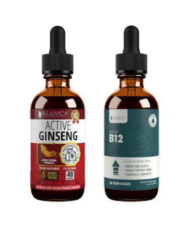 Rejuvica Health Active Ginseng + Active B12 Bundle - Supports Healthy Energy Vitality Mood and More - Advanced Liquid Delivery