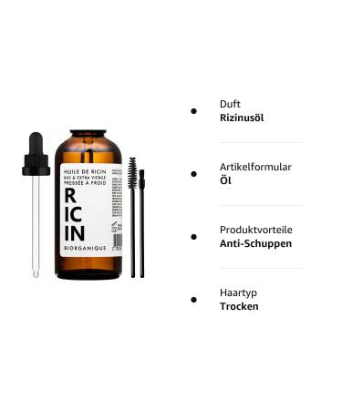 Organic Castor Oil 100% Pure & Cold Pressed - Vegan & Cruelty-Free | Nail Eyelash Skin & Beard Care | 50ml with Glass Bottle Pipette & 2 Brushes - Buy Online on GoSupps.com