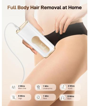 AMOTAOS IPL Laser Hair Removal Device - At-Home Ice-Cooling Safe Epilator for Women & Men | Effective Hair Removal for Face Armpits Arms Bikini Line Legs Whole Body - White-Gold - Buy Online on GoSupps.com