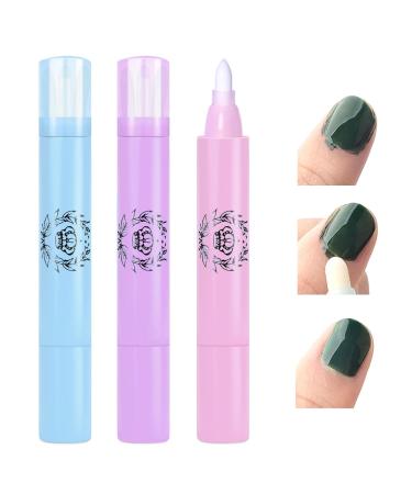 3x pack of nail polish distance pens with cotton heads nail art manicure correction pencils nail polish correction pen with 9 interchangeable replacement tips nail polish remover (purple+blue+pink))