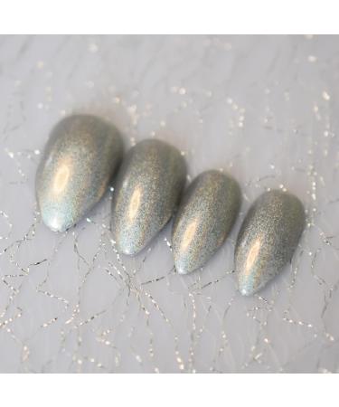 Laser Metallic Silver Wire Texture Artificial Nails - Short Almond Glossy Gel - 24pcs Acrylic Full Cover Kit - International Shipping - Buy Online on GoSupps.com