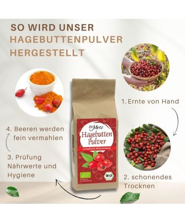 Organic Rosehip Powder 400g - 100% Pure Rosa Canina | Rich in Vitamin C for Smoothies Muesli & Drinks - European Wild Collection - Buy Online on GoSupps.com