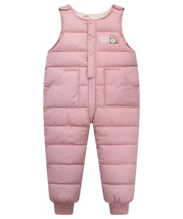 Happy Cherry Baby Winter Pants Newborn Boys Girls Overall Ski Trousers Infant Warm Snow Bib Pant Toddler Windproof Padded Snowsuit Bottoms Elastic Buttom Zipper Outerwear Outftis Clothes 80 B- Pink