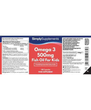 Omega 3 for Children 500mg - 360 Capsules for Ages 4-15 - Year Supply | SimplySupplements - Buy Online on GoSupps.com