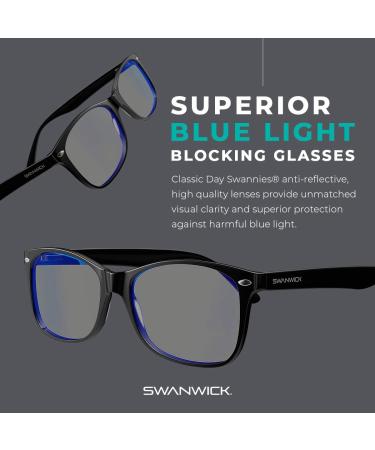 Swanwick Blue Light Blocking Glasses for Women & Men - Anti Eyestrain Headache Relief for Computer Gaming TV & Phones - Sleep Aid - Classic Day Swannies (Small Black - Buy Online on GoSupps.com