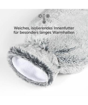 Blumtal Premium Hot Water Bottle - Soft Synthetic Fur Cover | Natural Rubber | Safe for Children & Babies | Luxury Gray Heating Pad - Buy Online on GoSupps.com