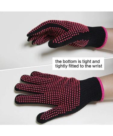 QCBO 2 Pieces Heat Resistant Gloves Silicone Non-Slip Gloves for Hair Styling Curling Iron Fit All Hand Sizes (Rose red Silicone dots) - Buy Online on GoSupps.com