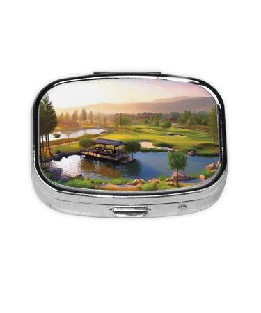 Golf Resort Park Printed Square Pill Box Portable Travelling Pill Box Medicine Organiser