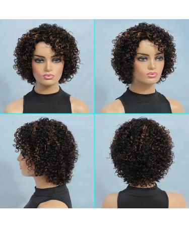 UDU Ombre Short Curly Human Hair Wig | Highlighted Piano Color Side Part for Black Women (P1B/30) - Buy Online on GoSupps.com