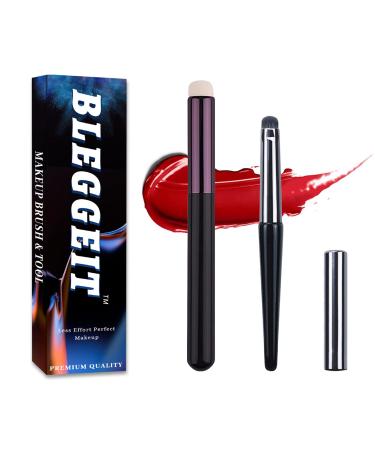 BLEGGEIT 2pcs Lipstick Brush, Lip Brush for Lipstick, Portable Lip Brush with Lid , Lip Makeup Brush, Eyeshadow Brush, Concealer Brush and Smudge Brush,Home and Travel (Standard)
