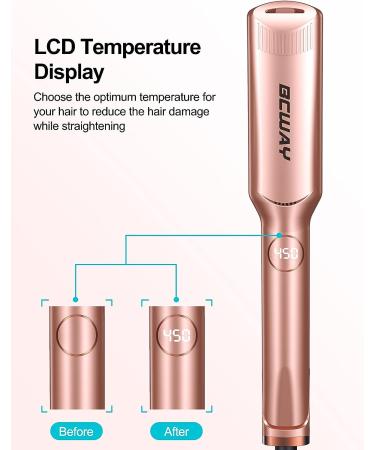 BCway 1.5 Wide Plate Hair Straightener Flat Iron - Adjustable Temperature, Digital LCD, 3D Titanium Plates - Rose Gold - Perfect for All Hair Types - Buy Online on GoSupps.com